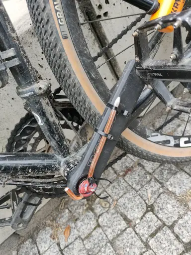 left crank held together with rope and tent peg.
